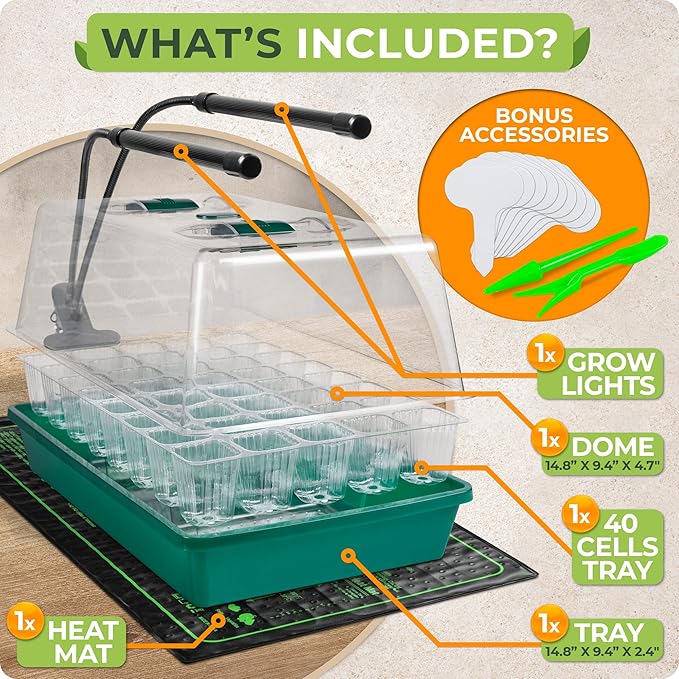 CARPATHEN Seed Starter Tray with Grow Lights and Heating Mat - 40 Cell Plant Germination Tray with 4.7 Humidity Dome Seed Starter Kit for Indoor Seed Starting and Propagation