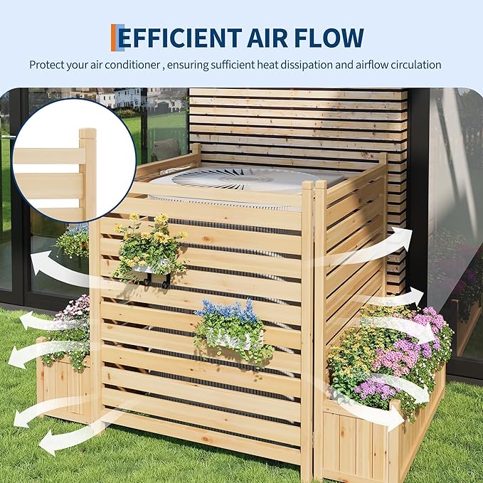 3-Panel Outdoor Privacy Screen with Planter Box 33X40 Wooden Fence Cover for Patio &amp Garden Perfect for Hiding AC Units Trash Cans Pool Pumps &amp Equipment Natural Decorative Backyard Div