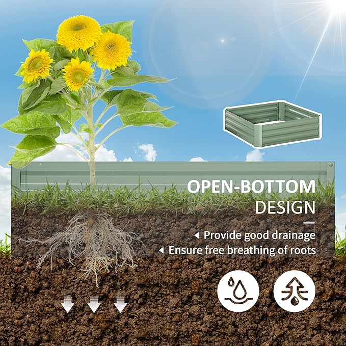 2 Pcs Galvanized Raised Garden Bed 3.3' x 3.3' x 1' Metal Planter Box for Growing Vegetables Flowers Herbs Succulents Green
