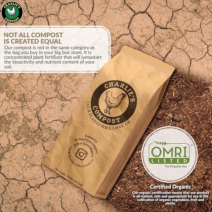 Charlie's Compost - Odor Free Organic Fertilizer for Home Gardens Raised Beds Containers Seed Starting Mix Natural Soil Amendment with Biochar 10lb