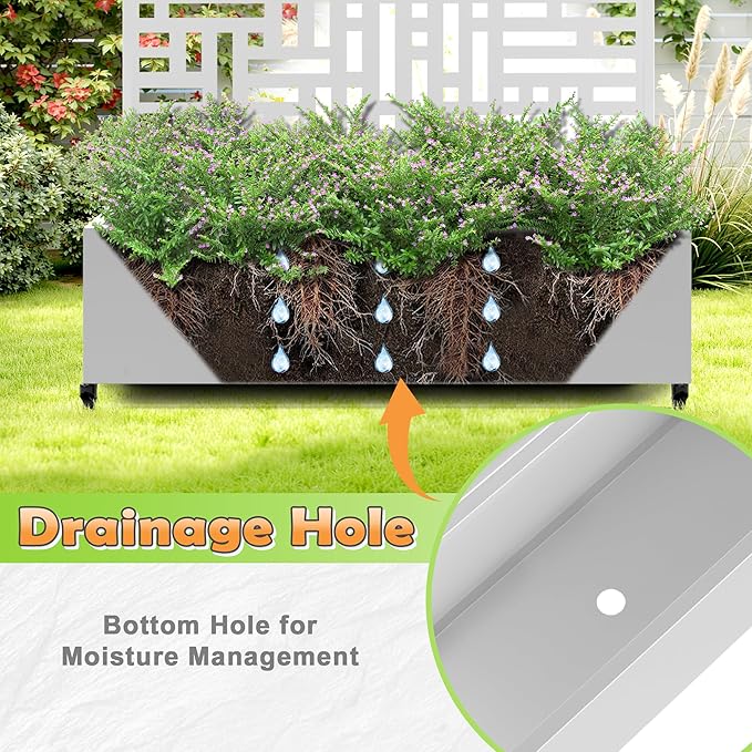 Metal Raised Garden Bed with Trellis 2-in-1 Planter Box &amp Privacy Screen for Climbing Plants Outdoor Standing Flower Bed with Drainage Holes 47.2 L x 16.7 W x 70.8 H White-Helen