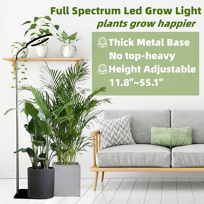 LED Grow Light for Indoor Plants Full Spectrum led Grow Light55 inches Adjustable HeightGrowing Lamp with TimerDimmable Brightness Ideal for Tall Plants