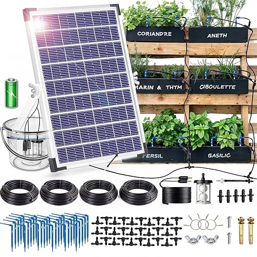 RISINGUP Solar Drip Irrigation System with Timer Programmable Smart Watering with 2200mAh Battery Automatic Plants Watering System for 30 Potted Plants Outdoor Garden Patio Balcony Greenhouse