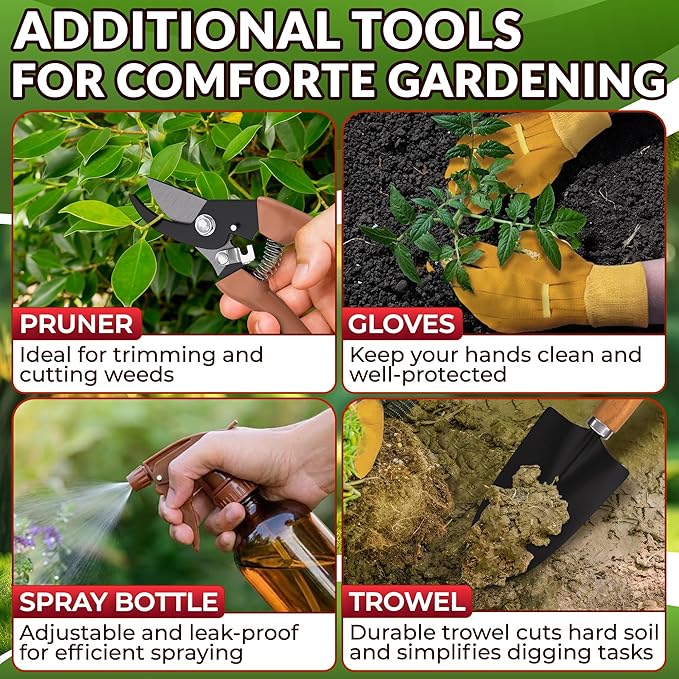 10 Pcs Gardening Tool Set for Women – All-in-One Garden Tools Set with Handy Tote Bag Ergonomic Design &amp Rust-Resistant Steel – Gardening Tools for Women for Easy Garden Care &amp Gifts for Plan