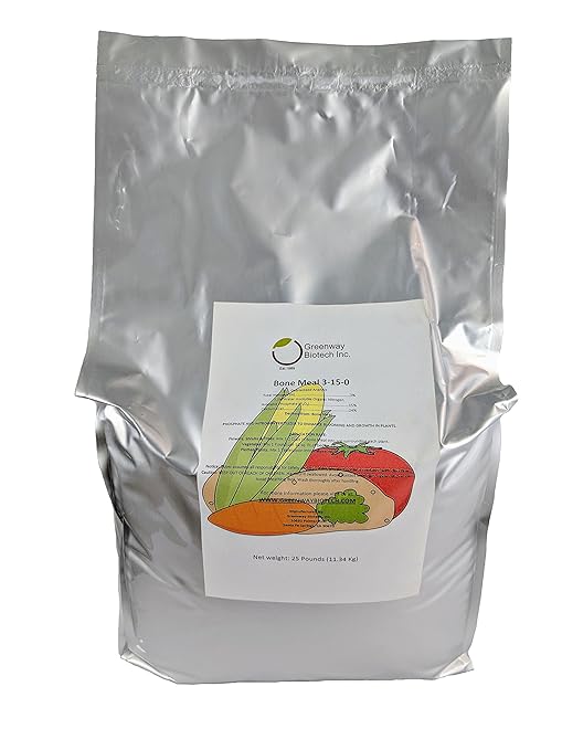 Greenway Biotech Inc. Bone Meal Fertilizer 3-15-0 Plus 24% Calcium for Plant’s Strong Root Development- Plant Food Source of Nitrogen and Phosphorus for Gardening Flowering Plants (25 Pounds)