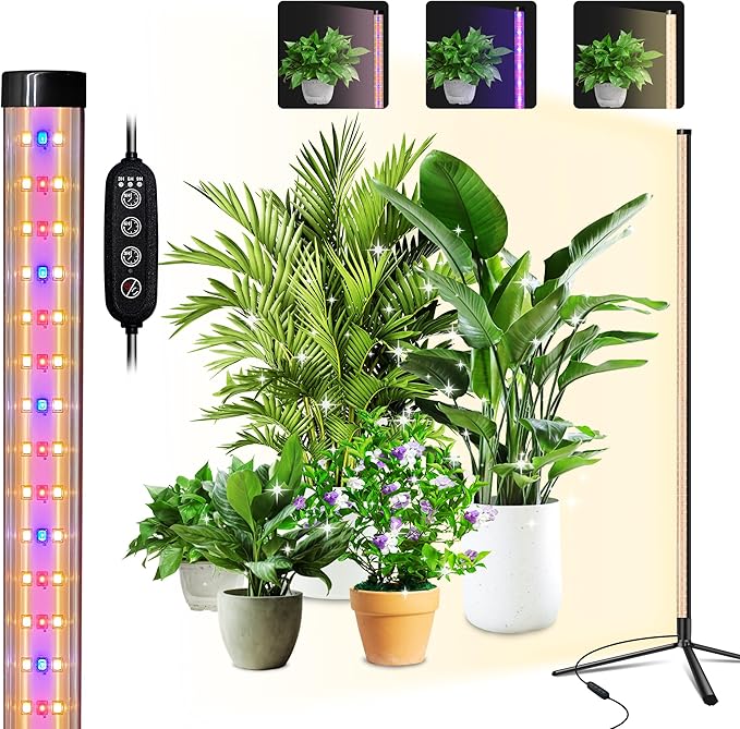 Standing Grow Light for Indoor Plants with Timer42W Vertical Grow Lights for Indoor Plants Full Spectrum4FT T8 243LED Plant Lights for Indoor Growing with 3 Lighting Modes for Tall Plants(1 Pack)