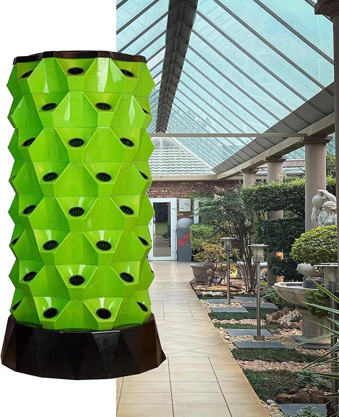 Hydroponics Growing Tower Planter Tower Hydroponics Growing Sys-tem Kit with Water Pump Hydroponic Tower Starter Kit Vertical Hydroponic PlanterGreen-64holes
