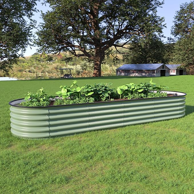 BlueWish 8x2x1.4FT Galvanized Raised Garden Bed 17 H Raised Bed Outdoor for Plants 9 in 1 Raised Garden Bed Kit Metal Planter Box for Vegetables Flowers Olive Green