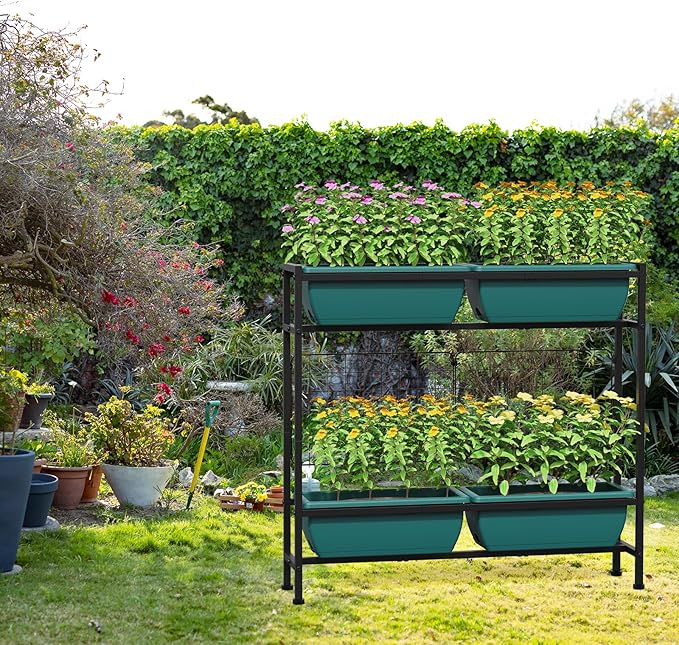 CADUKE Raised Planter Box with Legs 32 Elevated Vegetable Garden Beds Raised Garden Bed with Drainage Holes &amp Trellis Herb Garden Planter Outdoor for Vegetables Balcony Patio Green