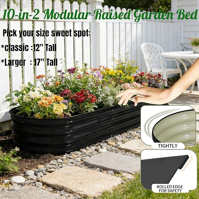 NestNature Modular Galvanized Raised Garden Bed Kits 17 Tall 10-in-2 Outdoor Metal Raised Planter Bed for Planting Plants Vegetables Fruits Flowers Herbs Gardening Ground Planter Box-Gray