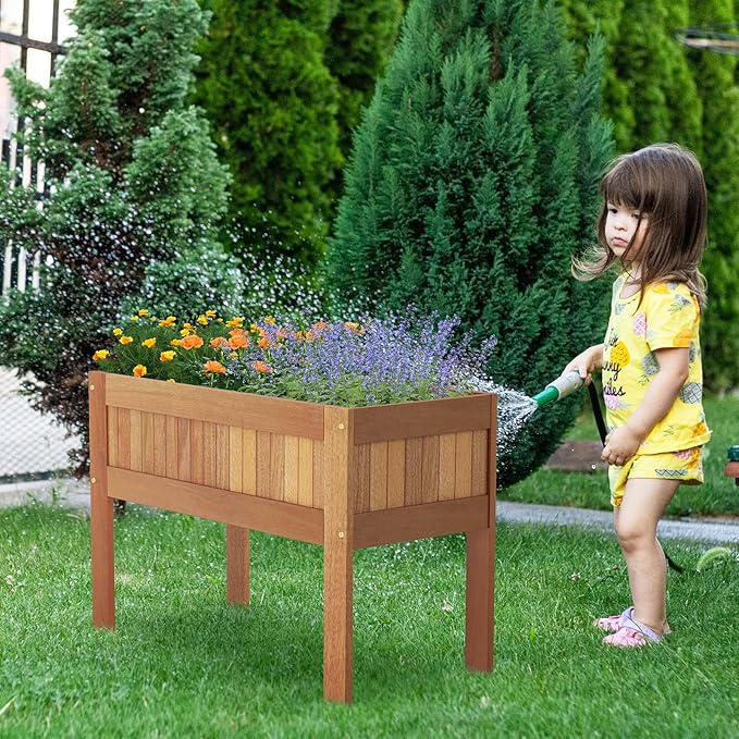 Giantex Wooden Raised Garden Bed Wood Elevated Planter Box w/Legs 35”Lx 16”Wx24”H Outdoor Planter Stand for Flower Herb Vegetable Fruit Succulent