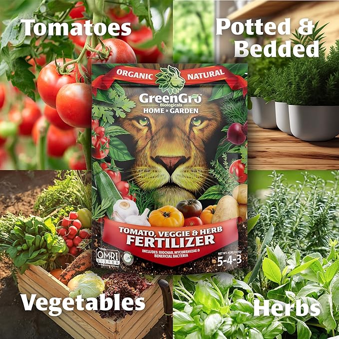 GreenGro Veggie Herb &amp Tomato Fertilizer - Outdoor &amp Indoor Plant Food for Edible Plants/Organic Fertilizer &amp Flower Food for Vegetable Garden/Improve Harvest with Vital Plant Nutrients