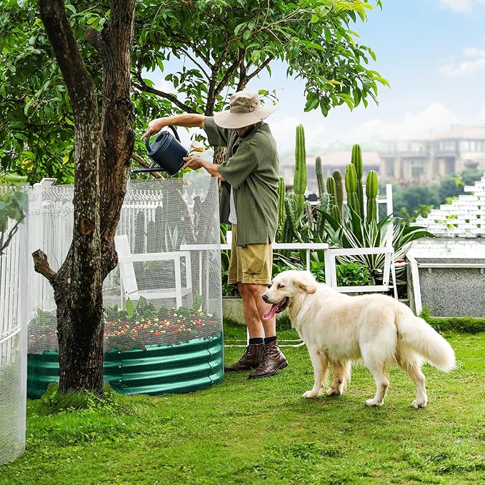 Land Guard 2×2×1ft Galvanized Raised Garden Bed Kit Round Galvanized Planter Raised Garden Boxes Outdoor Large Metal Raised Garden Beds for Vegetables Green