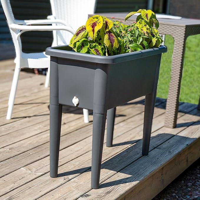 Sunnydaze Self-Watering Raised Garden Bed with Cover - Includes Water Tube - Polypropylene Construction - Gray