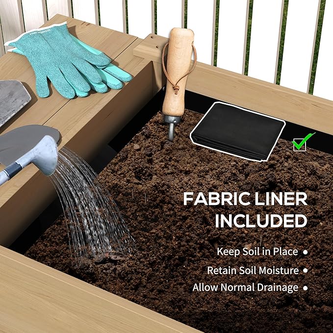 Elevated Garden BedWood Raised GBoxwith Side TableBottom ShelfBed Liners and Drainage Holes