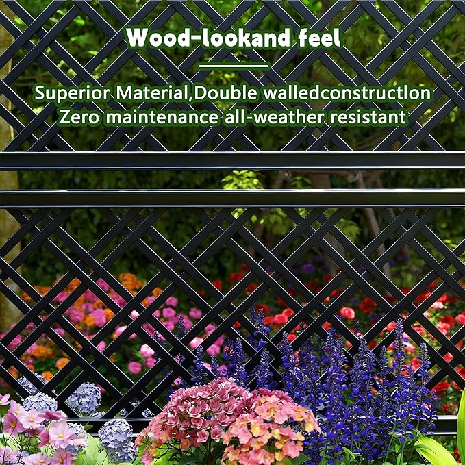 Elevated Raised Garden Bed with Trellis 21 Gallon Self-Watering Outdoor Resin Planter Box with Lockable Wheels Drain Plug &amp Water Monitor for Plants Vegetables Flowers Fruits (Black)