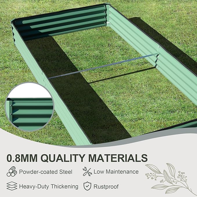 Domi Galvanized Raised Garden Bed 8x4x1Ft Thickening Metal Planter Box for Vegetables Bottomless for Backyard Outdoor 1 Deep w/ 228 Gallon Capacity - Green