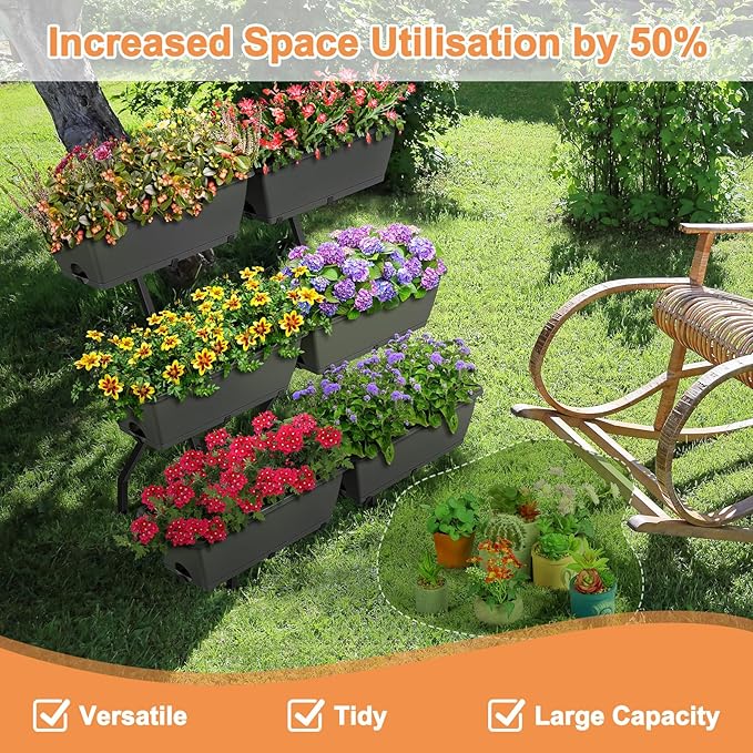 Raised Garden Beds with 6 Garden Planter Boxes Indoor Outdoor Vertical Raised Bed for Gardening Standing Planter Box with Legs 3 Tier Elevated Herbs Flowers Garden Planter for Patio Balcony Gray