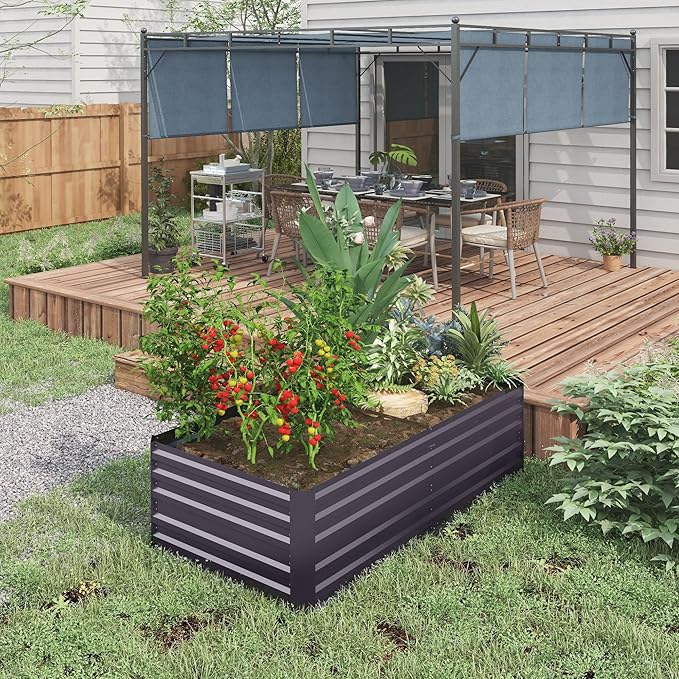 Galvanized Raised Garden Bed Kit Large and Tall Metal Planter Box for Vegetables Flowers and Herbs Reinforced 6' x 3' x 2' Dark Gray