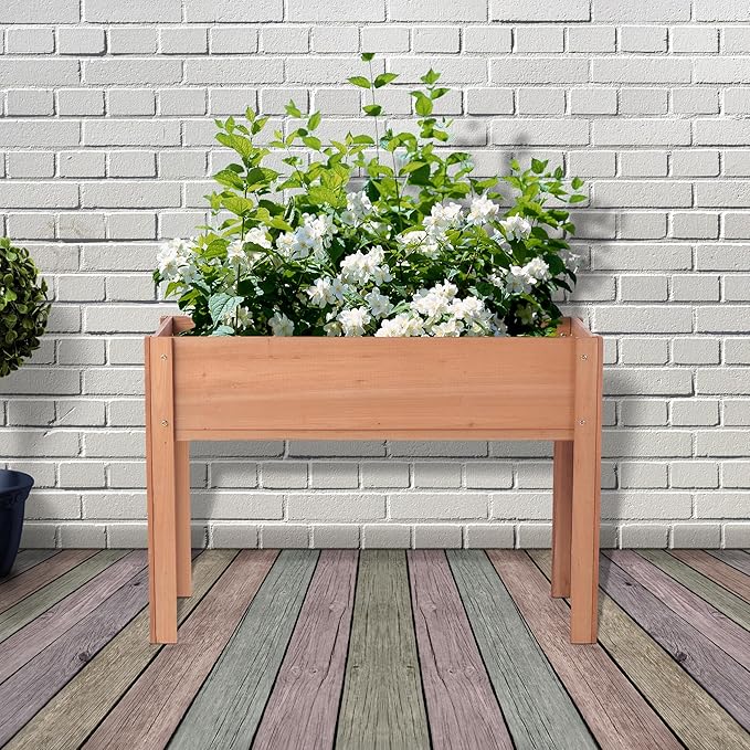48x20x31 Inch Wooden Raised Garden Bed with Legs Raised Planter Box Elevated Garden Beds Outdoor Raised Flower Bed for Patio Deck Balcony Coffee