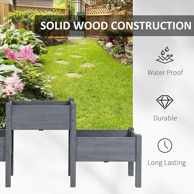 73x18x32 3Tier Elevated Garden Bed Wooden with Weather-Proof Coating Heavy-Duty ConstructionFreestanding Grey Full Assembly Durable Design