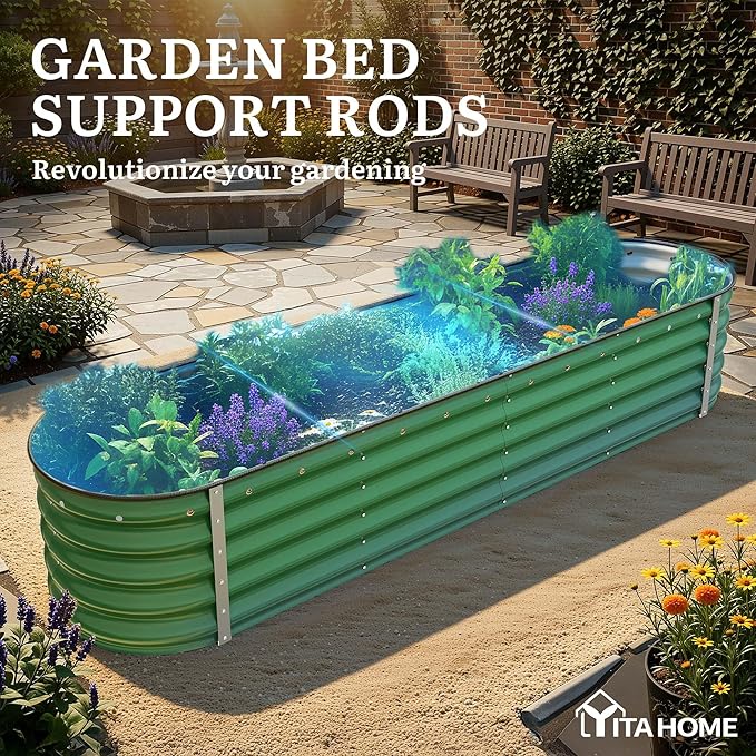 YITAHOME 17 Tall 9 in 1 Large Raised Garden Bed Kit 8x2x1.4ft Galvanized Metal Planter Box with Gloves &amp Safety Rubber Outdoor Above Ground Planters for Plants Vegetables Flowers Green