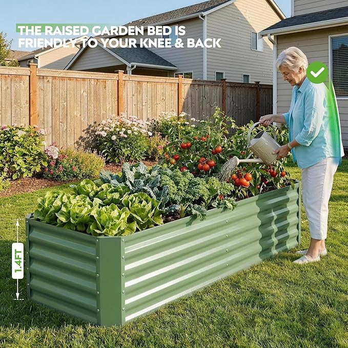 ZORMY 6×2×1.4ft Galvanized Raised Garden Bed Kit Metal Planter Boxes Outdoor High Raised Beds for Vegetables Fruits and Flowers - LotusGreen