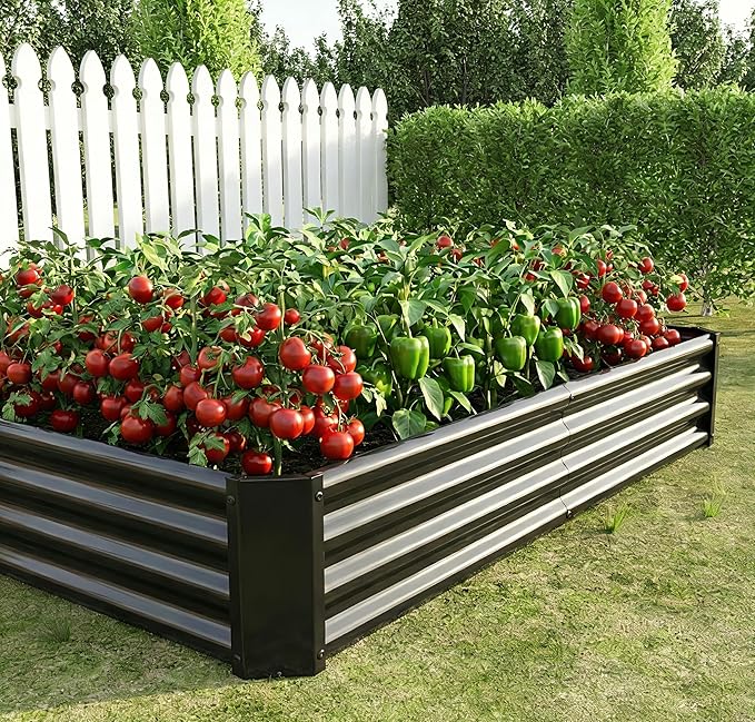 Metal Galvanized Raised Garden Bed Kit 6 x 3 x 1 ft Galvanized Steel Raised Garden Planter Box Outdoor with Open Base for Growing Vegetables/Flowers/Herbs/Fruits/Succulents Rectangle Black