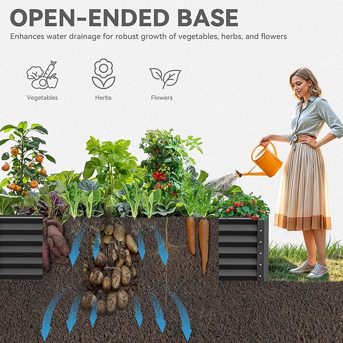 YITAHOME 72x36x18 in 2pcs Galvanized Raised Garden Bed Kit Large Metal Planter Box with Gloves &amp Support Rod Outdoor Flower Bed for Plants Vegetables Black