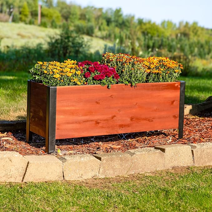 Sunnydaze Acacia Wood Rectangular Planter Box - 14.75 H Wooden Raised Garden Bed with Removable Polyethylene Planter Bag - Brown