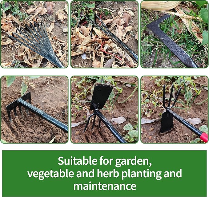 Set of 6 Gardening Tool Set Rust-Resistant Handy Tools for Gardening Ideal Gardening Gift Set Including Trowel Weeder Hoes and Rakes