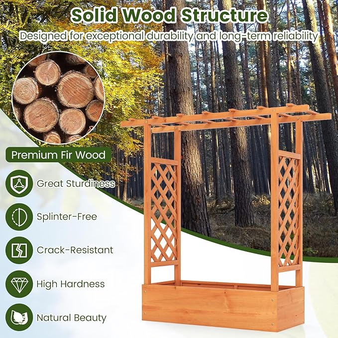 S AFSTAR Raised Garden Bed with Trellis 2 Pieces Fir Wood Planter Box with Flat Roof &amp Drainage Holes Vertical Planter Raised Bed for Climbing Plants Flowers &amp Vegetables 43 x 14 x 45 (