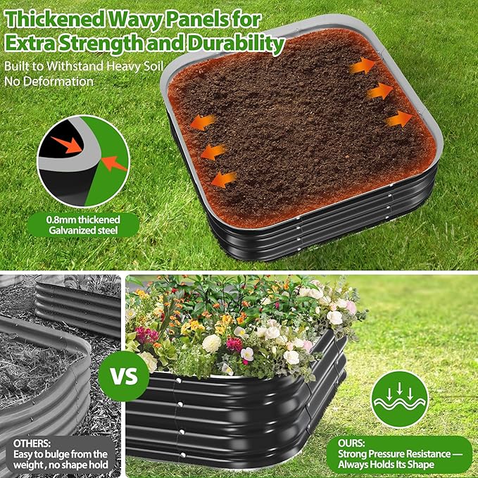 Galvanized Raised Garden Bed for Gardening3x3x1ft Metal Square Planter Boxes Outdoor for VegetableFlowerHerbModular Above Ground Growing ContainerBlack
