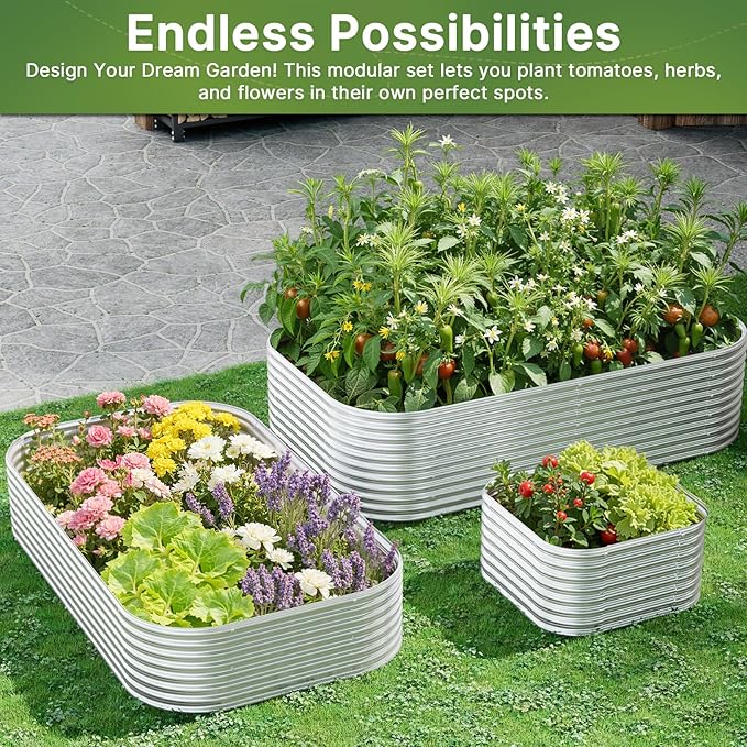 2pcs Tall Galvanized Raised Garden Bed Outdoor Metal Raised Beds for Vegetables Above Ground Garden Box for Flower Steel Garden Bed for Gardening - 2FT