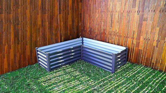 ABSCO Premium Galvanized DIY 4' x 3' L Shaped Garden Bed DIY with Easy Assembly and Superior Drainage Woodland Gray Galvanized Steel Metal Planter Garden Planter Box with 14 Walls for All Plants