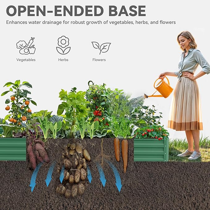 YITAHOME 96x48x12 in 2pcs Galvanized Raised Garden Bed Kit Large Metal Planter Box with Gloves Safety Rubber &amp Support Rod Outdoor Flower Bed for Plants Vegetables Green