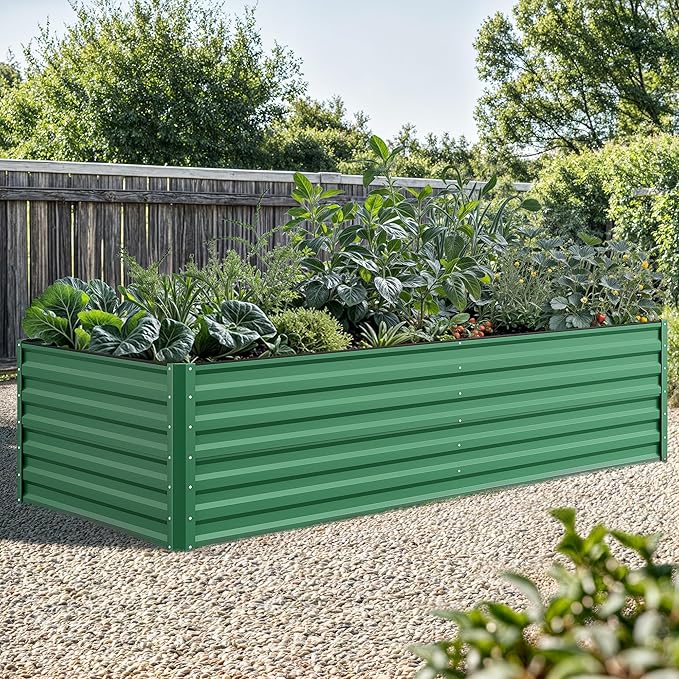 YITAHOME 96x48x24 in 2pcs Galvanized Raised Garden Bed Kit Large Metal Planter Box with Gloves Safety Rubber &amp Support Rod Outdoor Flower Bed for Plants Vegetables Green