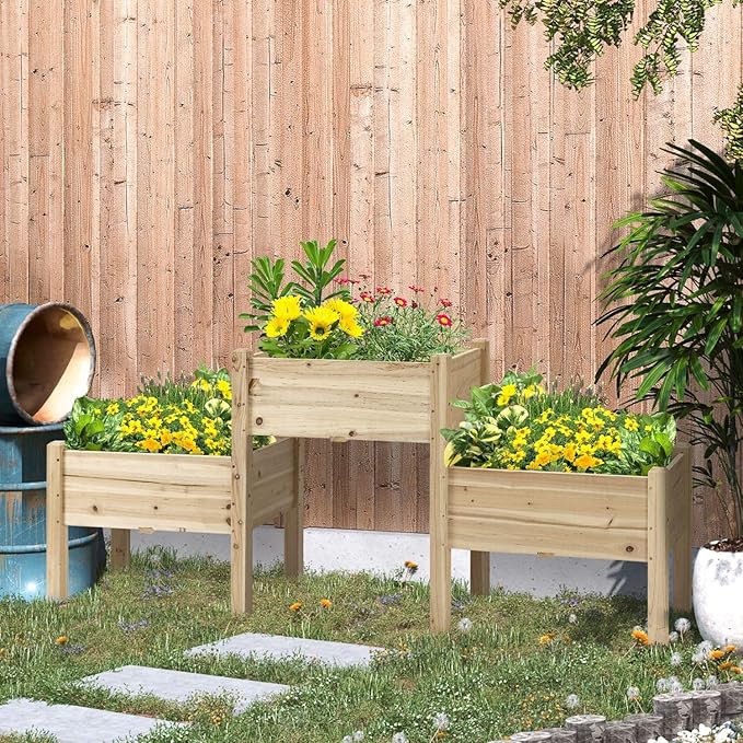 Raised Garden Bed with 3 Planter Boxes