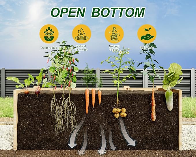 AMERLIFE U-Shaped Raised Garden Bed 7.5Wx6Dx1.6H Free Combination Outdoor Wooden Raised Garden Bed Planter with 19.6 Depth Planter Box