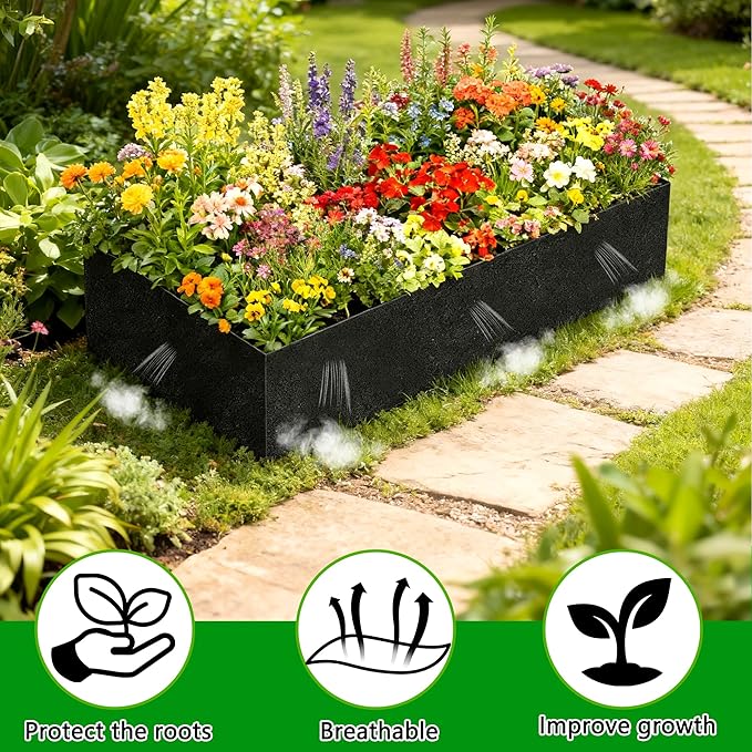 2 Sets 4 x 2 x 1 ft Raised Garden Bed Liner Bag Breathable Grow Bed Fabric Liners with Clips and Gloves Garden Box Non Woven Bag for Outdoor Plants Growth Keep Soil Isolation (No Garden Bed)