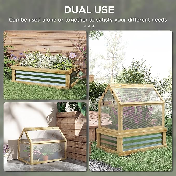 Raised Garden Bed with Polycarbonate Greenhouse Wooden Cold e Greenhouse GFlower Planter Protection Peak Roof 35.5 x 22.5 x 38.25 Natural