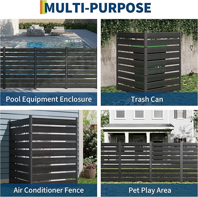 49 h x 38 w (2 Panels) Privacy ScreenTrash Can Fence Air Conditioner Fence Wood Plastic Composite Fence PanelIdeal Outdoor Privacy Wall Pool Equipment EnclosureBlack