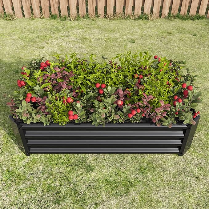 Metal Raised Garden Bed Rectangle Raised Planter 4×2×1ft for Flowers Plants Vegetables Herb Black