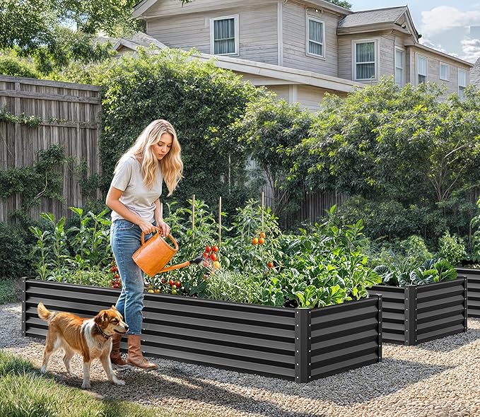 YITAHOME 72x36x18 in 2pcs Galvanized Raised Garden Bed Kit Large Metal Planter Box with Gloves &amp Support Rod Outdoor Flower Bed for Plants Vegetables Black