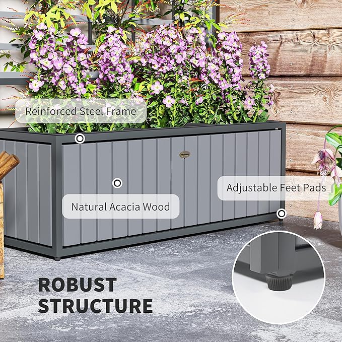 Outsunny Wooden Raised Garden Bed with Trellis Removable Pots Drainage Holes for Climbing Vines Vegetables Flowers Raised Planter Box for Backyard Patio Balcony 29 x 11 x 52 in. Gray