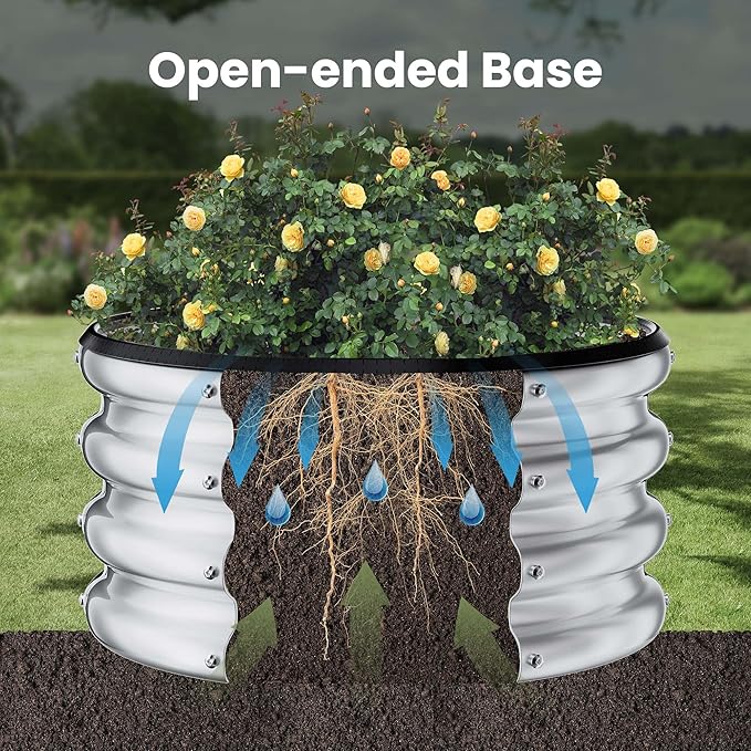 ZXZYHFTY Round Galvanized Raised Garden Bed kitSilver Outdoor Garden Raised Planter Box Round Large Metal Raised Garden Beds for Vegetable 2 * 2 * 1ft 2 Pcs