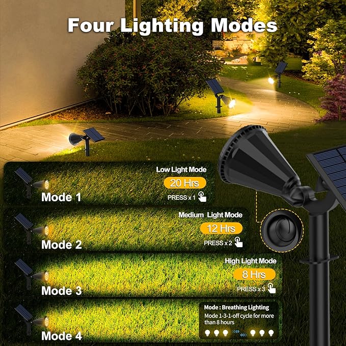 Solar Spot Lights Outdoor 4 Modes/8 Pack Solar Spotlights Waterproof 180° Adjustable Powered Landscape Lights Outdoor Solar Lights for Yard Garden Pathway Flag Tree Wall Statue Warm White