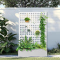 Metal Raised Garden Bed with Trellis 2 in 1 Trellis with Planter Box &amp Privacy Screen for Climbing Plants Vine Outdoor Standing Flower Beds with Drainage Holes 47.2 L x 16.7 W x 70.8 H Whi