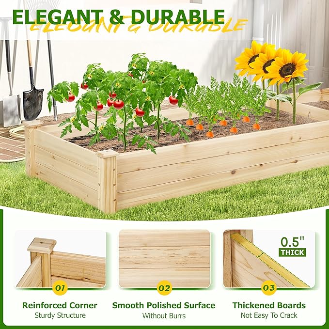 Incbruce 95x24x10 in Wooden Raised Garden Bed Planter Bolt Assembly Elevated Flower Bed Boxes Kit for Vegetable Flower Gardening Natural