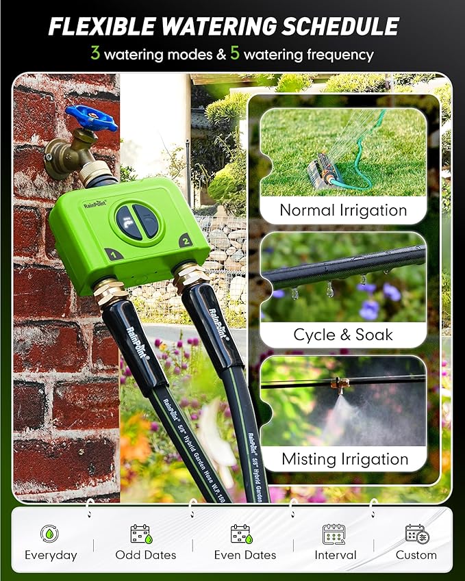 RAINPOINT WiFi Water Timer for Garden Hose 2 Zone WiFi Sprinkler Controller Smart Hose Timer Valve Automatic Drip Irrigation System/Rain Delay for Garden/Lawn (Brass Inlet &amp Outlet WiFi Gatewa